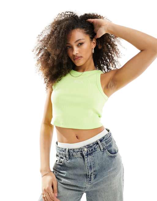 BOSS - Geribd cropped hemdje in limoen