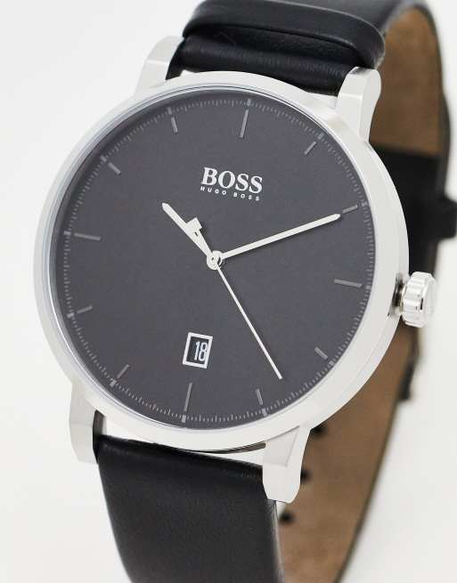 Boss – Geschenk-Set für Herren mit Lederarmbanduhr und Lederarmband in Schwarz, 2 von 4