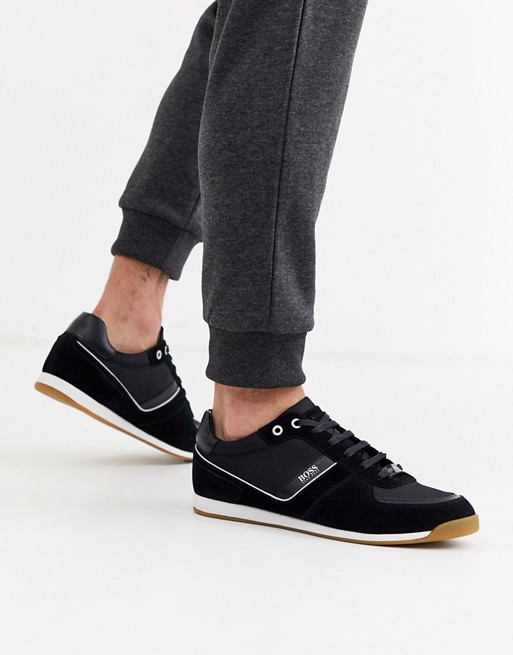 BOSS Glaze low mesh trainers with suede trim in black