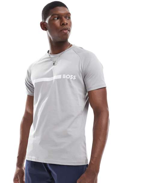 BOSS – Grå, smal t-shirt med logga framtill - view 1