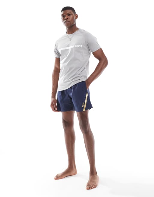 BOSS - Grå T-shirt med logo på brystet i slim fit, 3 af 4