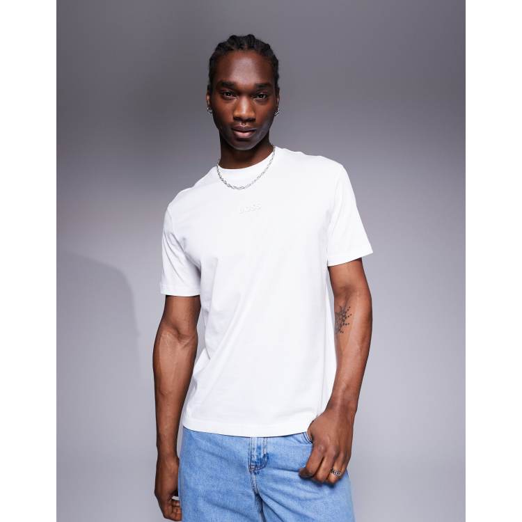 BOSS Green 10 central logo t-shirt oversized fit in white | ASOS