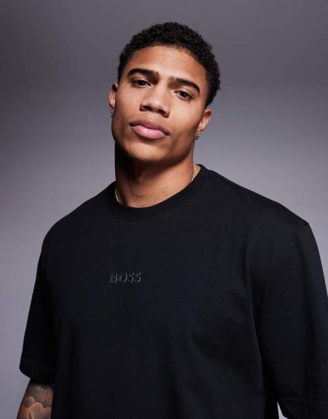 BOSS Green - 10 - Sort oversized T-shirt med centralt logo - view 1