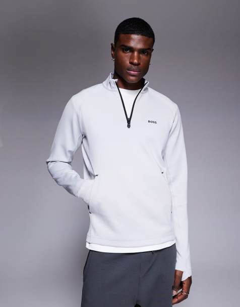 BOSS Green Active half zip sweatshirt  in light grey - view 1