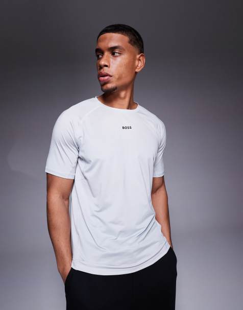 BOSS Green - Active - Slim-fit T-shirt met klein logo in het midden in lichtgrijs - view 1
