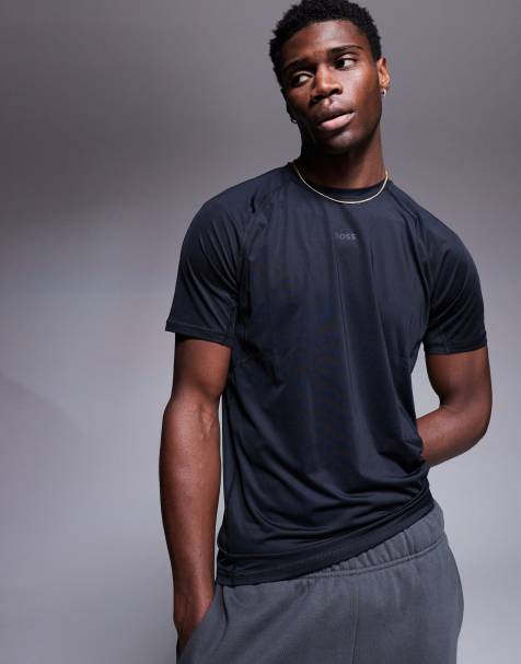 BOSS Green Active small center logo T-shirt slim fit in black - view 1