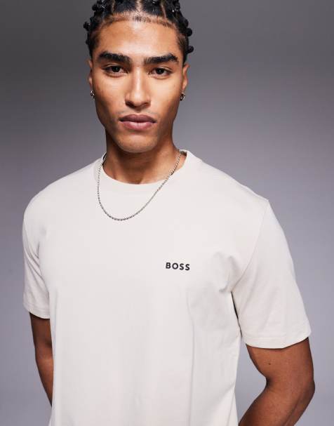 BOSS Green logo t-shirt in beige