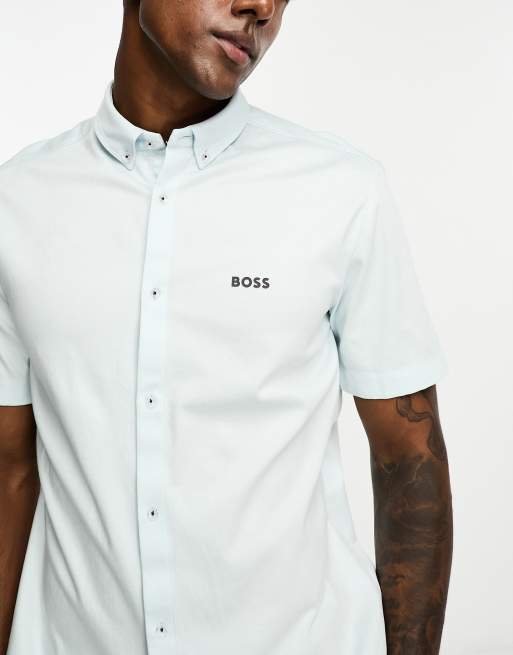 BOSS Green – Biada – Niebieska koszula z krótkimi rękawami 