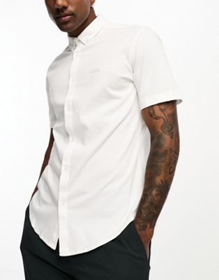 BOSS Green Biada short sleeve shirt in white - ASOS Price Checker