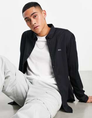 BOSS Green Biado_R regular fit long sleeve shirt in black  - ASOS Price Checker
