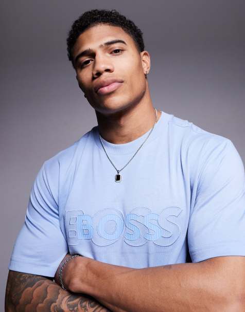 BOSS Green – DropNeedle – Ljusblå t-shirt i regular fit med logga - view 1