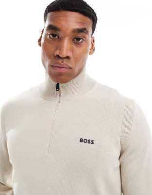 BOSS Green BOSS Green ever x half zip knitted jumper in beige-Neutral