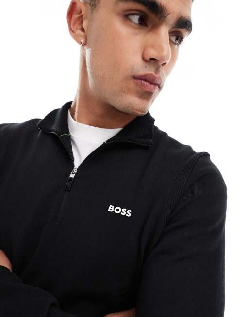 BOSS GREEN ever-x half zip sweatshirt in black, 4 of 4