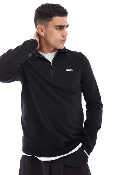 BOSS Green – Ever-X – Sweatshirt in Schwarz mit kurzem Reißverschluss - view 1