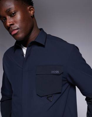 Hugo Boss Glamping Detachable Sleeve Nylon Overshirt Relaxed Fit In Navy