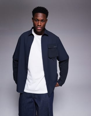 BOSS Green - Glamping - Surchemise en nylon coupe décontractée avec manches amovibles - Bleu marine