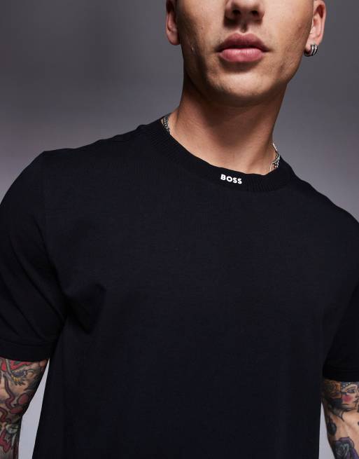 BOSS Green – Gruby czarny T-shirt z logo na szyi, 4 z 4
