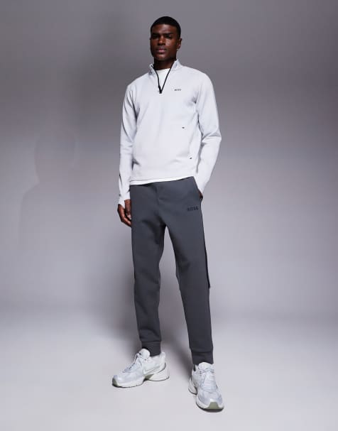 BOSS Green - Hadiko - Pantalon de jogging resserré aux chevilles avec bande coupe classique - Gris foncé - view 1