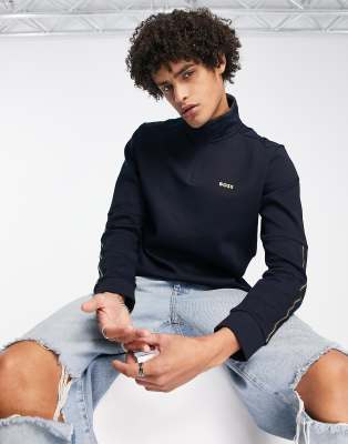 BOSS Green half zip sweat in navy  - ASOS Price Checker