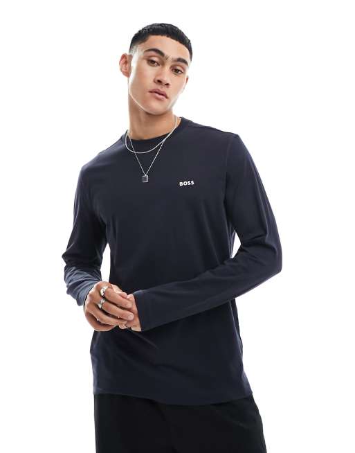 BOSS Green – Langärmliges T-Shirt in Dunkelblau