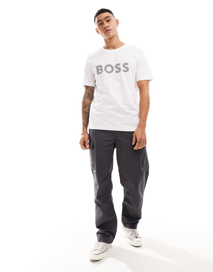 BOSS Green logo t-shirt in grey-White