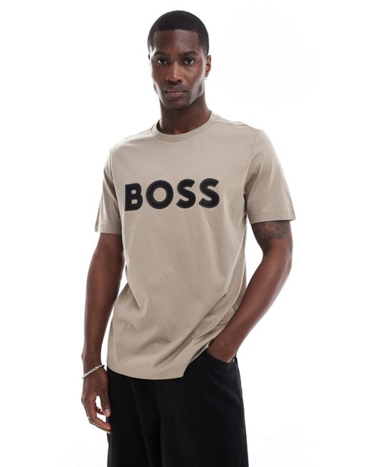 BOSS Green logo t-shirt in khaki