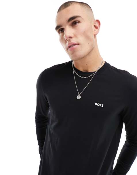 BOSS Green long sleeve t-shirt in black 