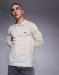 [BOSS Green] BOSS Green Momentum logo cotton knit half zip polo in beige-Neutral S beige