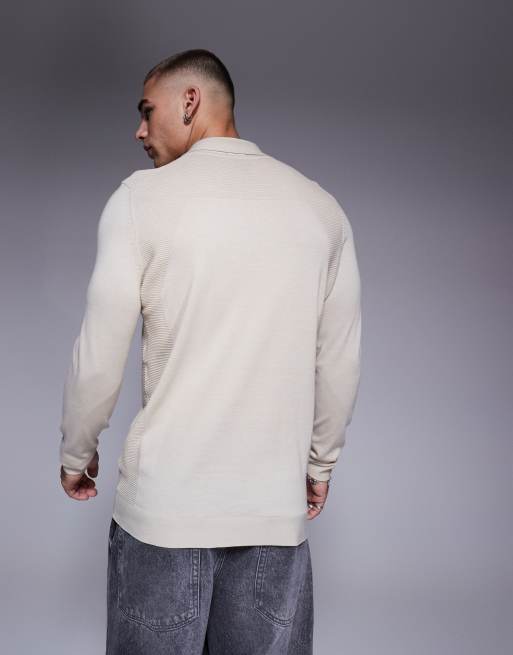 BOSS Green - Momentum - Polo beige in maglia di cotone con zip corta, 4 di 4