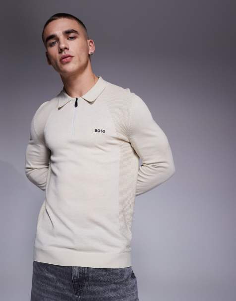 BOSS Green - Momentum - Polo en coton avec logo et col zippé - Beige - view 1