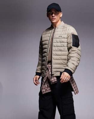 Hugo Boss Ordos Lightweight Puffer Bomber Jacket In Green