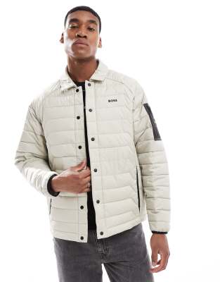 BOSS Green BOSS Green padded trucker jacket in beige-Neutral