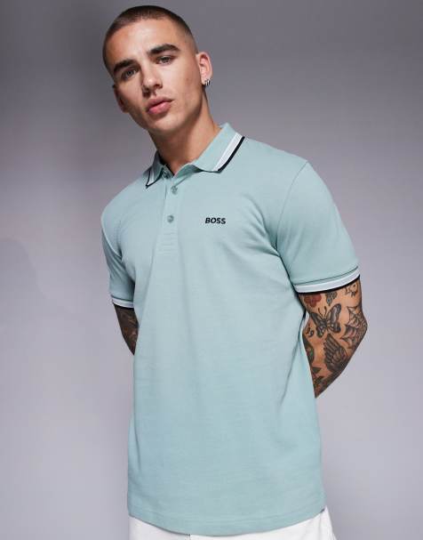 BOSS Green Paddy logo tipped pique polo in light green - view 1