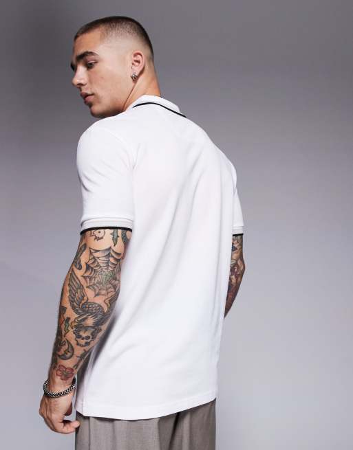 BOSS Green Paddy logo tipped pique polo in white