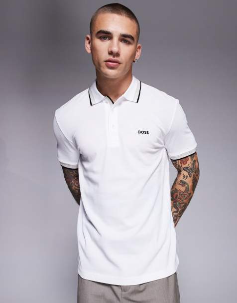 BOSS Green - Paddy - Piqué polo met logo en een gekleurd randje in wit - view 1