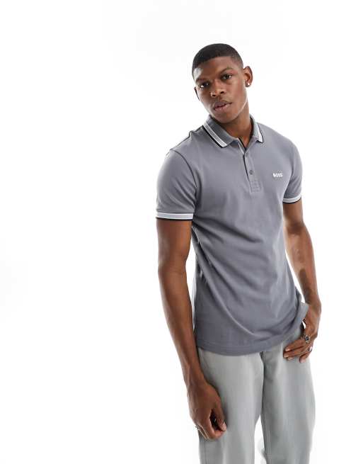 BOSS Green Paddy polo in light grey | ASOS