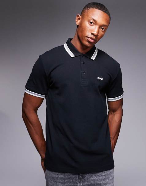 BOSS Green - Paddy - Polo regular fit in piqué nera con logo e bordi a contrasto - view 1