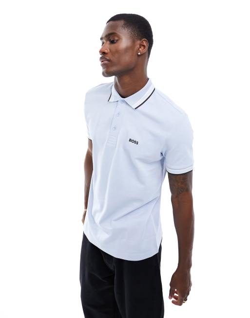 BOSS Green – Paddy – Polohemd in Lila mit Zierstreifen
