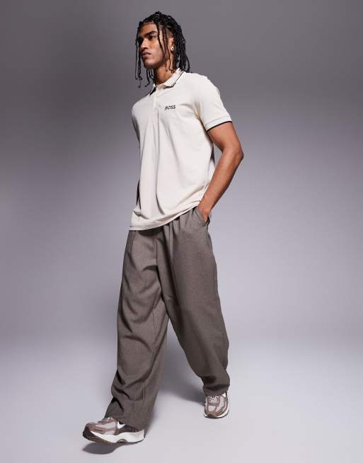 BOSS Green - Paddy Pro Icon - Polo beige in jersey con righe a contrasto sui bordi e logo, 3 di 4