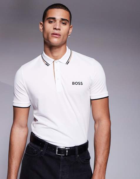 BOSS Green – Paddy Pro – Pikee-Polohemd in Creme mit regulärer Passform und Zierstreifen - view 1