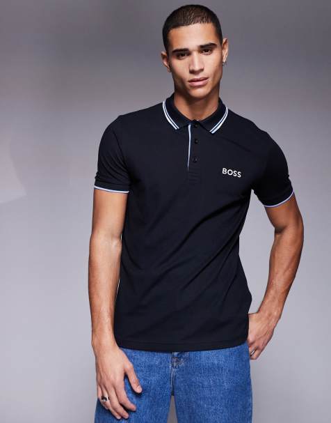 BOSS Green - Paddy Pro - Regular-fit piqué polo met een gekleurd randje in marineblauw - view 1