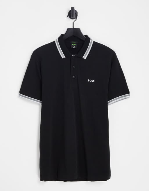 BOSS Green Paddy tipped polo in black ASOS