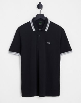 BOSS Green Paddy tipped polo in black   - ASOS Price Checker