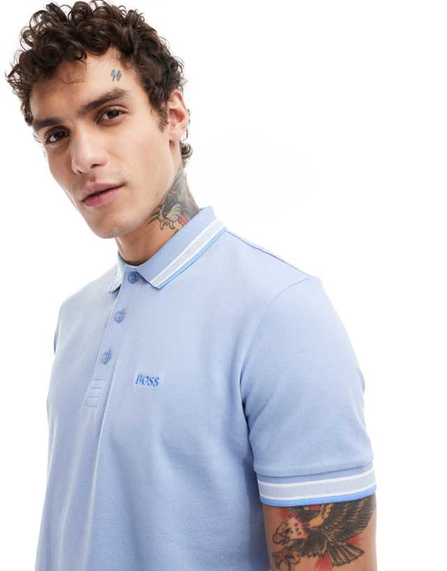 BOSS Green - paddy tipped polo shirt in light blue