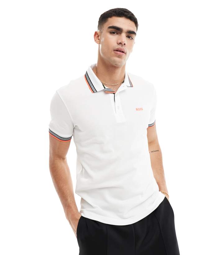 BOSS Green - paddy tipped polo shirt in white