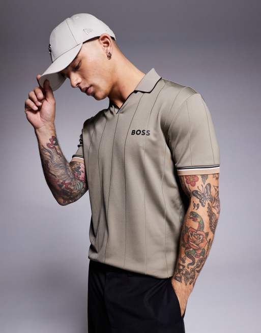 BOSS Green - Palle 2 - Polo slim en jersey à col ouvert - Vert moyen