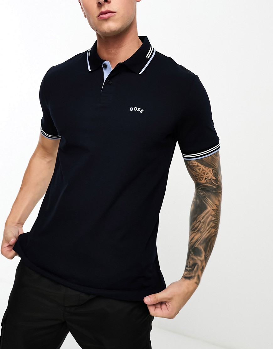 BOSS Green Paul Curved polo in navy