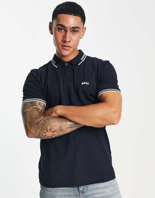 BOSS Green Paul Curved polo in navy |