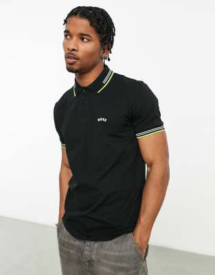 BOSS Green Paul Curved slim fit polo in black