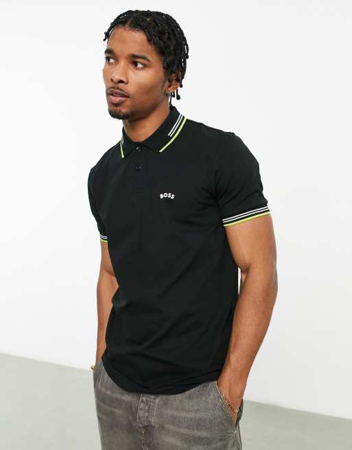 BOSS Green Paul Curved slim fit polo in black | ASOS